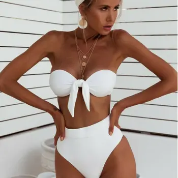 Las Mujeres Bikinis 2020 Verano Sujetador Sin Tirantes De Los Hombros Fuera De Bikini Set De Trajes De Baño Traje De Baño Tanga De Talle Alto, Los Trajes De Baño Traje De Baño