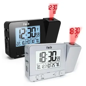 FanJu Reloj despertador LCD de Proyección Digital Reloj despertador Proyector LED de Tiempo de la Temperatura de la Proyección de la Alarma del Reloj de Tiempo de la Alarma del Reloj