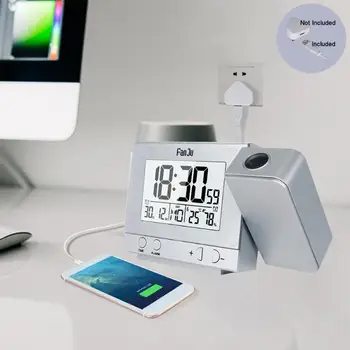 FanJu Reloj despertador LCD de Proyección Digital Reloj despertador Proyector LED de Tiempo de la Temperatura de la Proyección de la Alarma del Reloj de Tiempo de la Alarma del Reloj