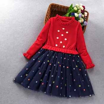 Suéter de las niñas Vestido de encaje 2020 Otoño Invierno de los Niños de Manga Larga de la flor de la Princesa Vestidos de niña de Fiesta Ropa de Niños de disfraces