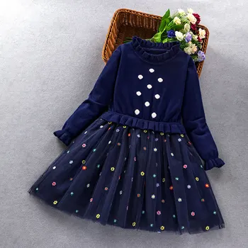 Suéter de las niñas Vestido de encaje 2020 Otoño Invierno de los Niños de Manga Larga de la flor de la Princesa Vestidos de niña de Fiesta Ropa de Niños de disfraces