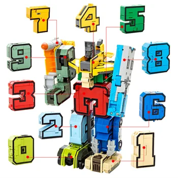 15Pcs Creativo DIY Montaje Educativos Conjuntos de Bloques de la Figura de la Acción de Transformación Número Robot Deformación Robot de Juguete Para los Niños