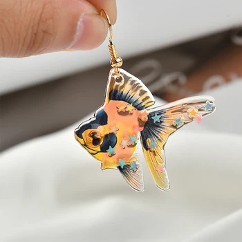 Color Transparente Pequeños peces de colores de Acrílico Colgante DIY Pendientes de Adorno Accesorios Material 2pcs