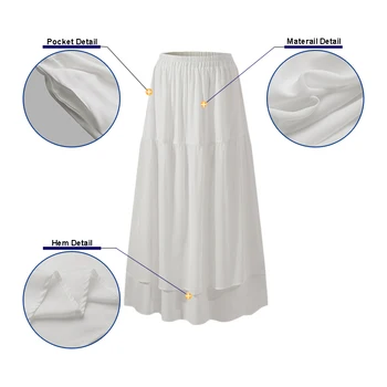 ZANZEA Mujeres Faldas de Verano Cintura Elástica Sólido Faldas Largas Jupe Femenino de Una línea de Falda Blanca 5XL Bohemia Playa Faldas Faldas Saia