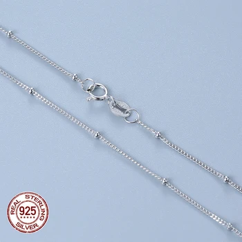 Auténtica Plata de ley 925 de 1,7 mm de Enlace de la Cadena con cuentas de Collares para las mujeres, Esencial de todo el Pequeño Collar de Perlas de Bisutería