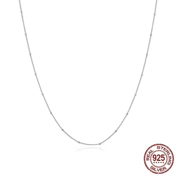 Auténtica Plata de ley 925 de 1,7 mm de Enlace de la Cadena con cuentas de Collares para las mujeres, Esencial de todo el Pequeño Collar de Perlas de Bisutería