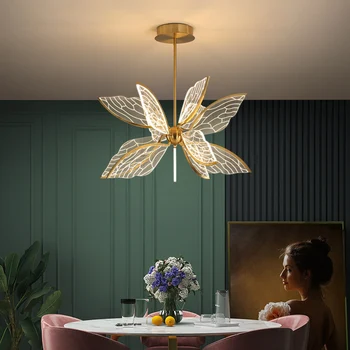 Moderna de la Mariposa de Salón LED de la Lámpara Colgante Nórdicos Simple Dormitorio Cocina Creativa de Oro de Acrílico Transparente de Ala Araña