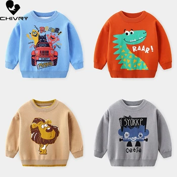 Nueva 2020 niños los Niños de la Moda Suéter de Jersey de Otoño Invierno Niños de dibujos animados de Dinosaurios O-cuello de Puente de tejidos de Punto Suéteres, Tops Ropa
