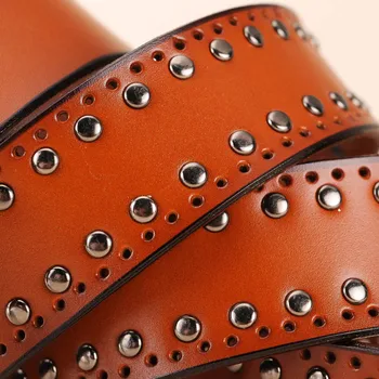 Remache de la Vendimia de Lujo Diseñador de Punk Cinturones de Mujer de Alta Calidad Macho Genuino Real Cuero de la Mujer de la Cintura hecha a Mano de la Correa de los pantalones Vaqueros