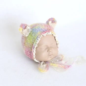 Hermosa rosa hecho a mano de ganchillo sombrero de apoyos del recién nacido para la fotografía de bebé de punto gorro de bebé sesión de fotos props