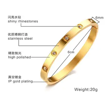 SIZZZ 6 mm de ancho de acero inoxidable rhinestone del oro/de la rosa de oro/plateado pulsera&brazaletes para las mujeres