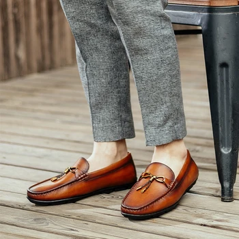 Phenkang los Hombres de cuero de verano casual zapatos masculinos de la borla zapatillas de deporte Zapatos mocasines de hombres 2020 Deslizamiento Sobre el negro de los hombres de cuero genuino zapatos