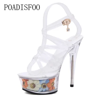 LEOPRAD las TIERRAS, las Mujeres de la Moda sexy zapatos de tacón de 15CM fino impermeable tabla de sandalias de cristal zapatos de boda zapatos de tacones altos LFD
