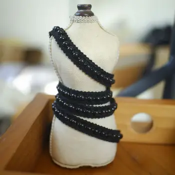 En blanco y negro de la mano de la perla de encaje DIY ropa de mangas cinturón collar de cuello de encaje 3yard