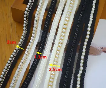 En blanco y negro de la mano de la perla de encaje DIY ropa de mangas cinturón collar de cuello de encaje 3yard