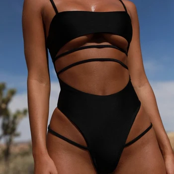 IMANFive Mujeres De Negro Sexy Hueco Mono Monokini Traje De Baño De 2019 Caliente De La Venta De Ropa De Playa Collar De Una Sola Pieza Trajes De Trajes De Baño De Las Mujeres