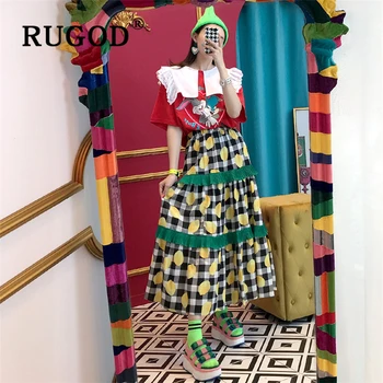 RUGOD Vitnage Punto Impreso Mujeres Faldas Fashion Volantes Una Línea Maxi de Verano de la Falda de la Oficina de las Señoras visten Elegantes Suelta de Ropa Mujer