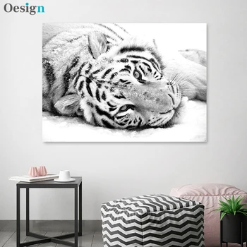 En Blanco y negro Cartel de Tigre Animal Pintura y Grabado de la Lona de Arte de Pared con la Imagen de Estilo Nórdico de la Pintura Moderna Decoración para el Hogar