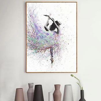 Colorido Abstracto de la Muchacha de Baile Lienzo de Pintura Bailarina de Carteles y de Impresión Quadro Arte de la Pared de la Imagen para la Sala de estar Cuadros Decoración