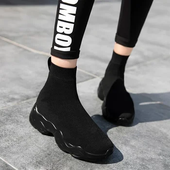 MWY Moda Vulcanizado Zapatos Calcetines de Tobillo Zapatos de las Mujeres Casual Cómodo Entrenadores Negro de la Plataforma de Zapatillas de deporte Unisex Zapatos De Mujer