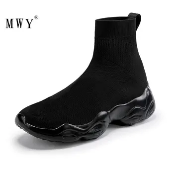 MWY Moda Vulcanizado Zapatos Calcetines de Tobillo Zapatos de las Mujeres Casual Cómodo Entrenadores Negro de la Plataforma de Zapatillas de deporte Unisex Zapatos De Mujer