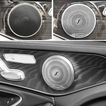 4pcs Puerta del Coche del Altavoz de Audio de la Decoración de la Cubierta del Altavoz 3D Recorte de la etiqueta Engomada Para Mercedes Benz AMG C Clase E W205 W213 GLC Coche Estilo