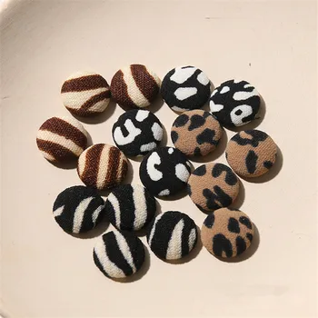Estilo de invierno 100pcs/lote de algodón de color Leopardo de impresión de rayas geometría rondas de la forma de las planas de Tela botón de diy de la joyería accesorios