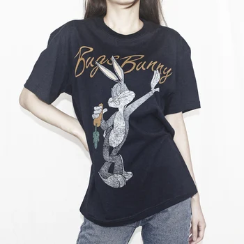 Las mujeres de dibujos animados Conejo de Impresión de Manga Corta de gran tamaño T-shirt de Verano Casual de la parte Superior