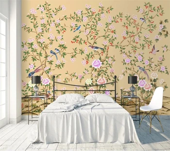 Beibehang un fondo de pantalla Personalizado en 3d foto murales pintados a mano de la vendimia de flores y de pájaros de fondo de la pared de la sala de estar del dormitorio de papel de pared