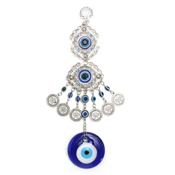 Retro Azul turco Ojos Mal Amuleto de Protección de la Pared Colgante de la Suerte Colgante de los Carillones de Viento Jardín Colgante Decoraciones para el Hogar 23x5cm