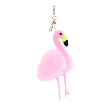 Flamingo Llavero Llavero, Colgante De Accesorios De Las Mujeres Del Bolso De La Baratija Real De Piel De Conejo Rex Boutique Hechos A Mano Colgantes