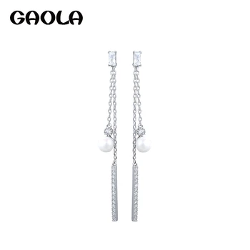 GAOLA Nuevo Clásico de Oro Blanco de Color de Larga Borla Cubic Zirconia Cuelgan Aretes para Mujer de Imitación Perlas GLE6744