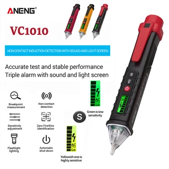 Aneng vc1010 detector de voltaje de prueba de la pluma inteligente detector de voltaje sin contacto, por 12-1000v calibrador de tranvía amperímetro