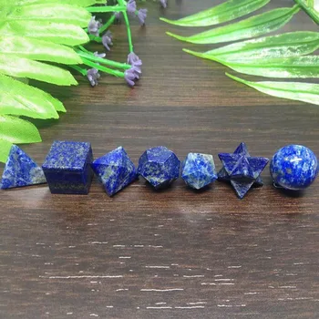 7pcs/set Azul de Lapislázuli Sólidos Platónicos Geométricas Set de chakras Reiki Cristal 2019 Nuevo