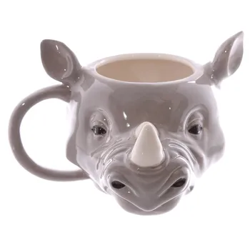 3D Rhinoceros Taza de Rhino Cabeza Tazas de Cerámica Animal Cristalería Personalizado en 3D de Animales Taza de Café Novedad Regalos