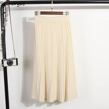 Las faldas de las Mujeres 2020 Invierno Cintura Alta Sólido Simple Todo-partido Kawaii Falda para Mujer de la Moda Ulzzang Elegante de las Señoras de Moda Mujer