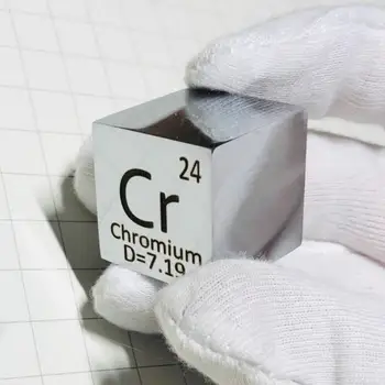 Cromo metal en la tabla periódica - Cubo de Lado la longitud de una pulgada (25,4 mm) y su peso es de unos 120 g de 99.7%