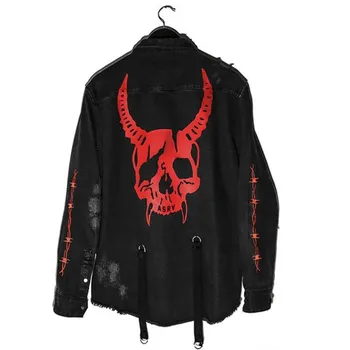2020 Harajuku Gótico Cazador de Demonios Cráneo negro chaqueta de dril de algodón de los hombres de Rock punk heavy metal Camiseta tirantes agujero streetwear