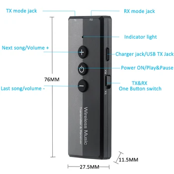 VAORLO Baja Latencia Adaptador Inalámbrico Bluetooth 5.0 Receptor de TV Transmisor de Audio Para los Altavoces de los Auriculares de Música Estéreo de 3,5 mm Jack