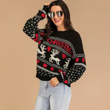 Las mujeres del Otoño Y el Invierno de Navidad Elk Nieve Suéter Imprimir Jersey de Manga Larga Suéter Blusa Superior de Navidad Cosplay Suéter #T4G