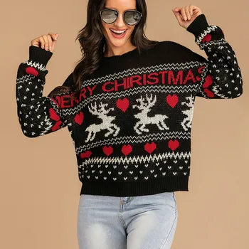 Las mujeres del Otoño Y el Invierno de Navidad Elk Nieve Suéter Imprimir Jersey de Manga Larga Suéter Blusa Superior de Navidad Cosplay Suéter #T4G