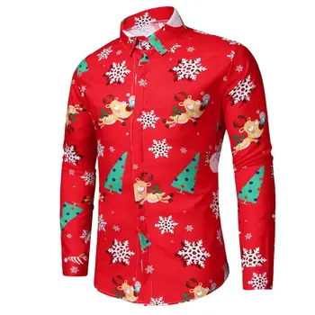 Los hombres de Navidad Camisa Casual de los Copos de nieve de Santa Dulces Top estampado de la Blusa Masculina Casual, Fiesta de Navidad de Chemise Homme camisa navidad hombre