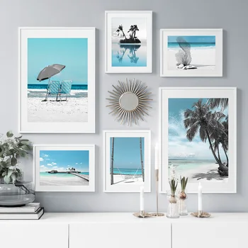 Playa Azul, Árbol De Coco Bali, Maldivas Arte De La Pared De La Lona De Pintura Nórdica Posters Y Impresiones De Imágenes De La Pared Para Vivir Decoración De La Habitación
