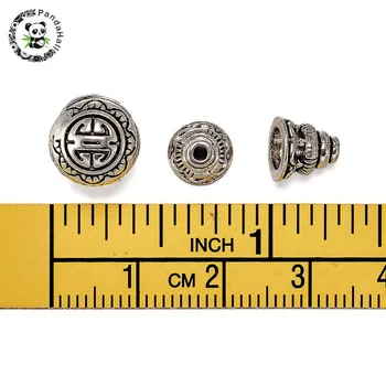 200pcs=100sets Tibetano de Plata Gurú de la Perla Conjuntos de 3-Agujero Redondo & Cabeza de Buda Perlas de 10mm, Agujero de Calabaza Cuenta: 7.5x7.5mm