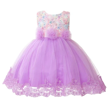 Los niños vestido de princesa vestido de flores bordadas con cuentas chica de encaje vestido de niña de las flores sin mangas de la falda