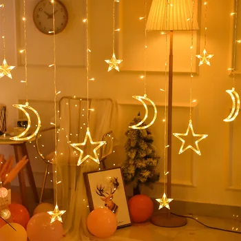 3.5 M LED 220V Estrellas y la Luna de Hadas de Cortina de Luz de Navidad Guirnalda cadena de luces al aire libre para la Fiesta de la Boda de Vacaciones de Año Nuevo Decoración