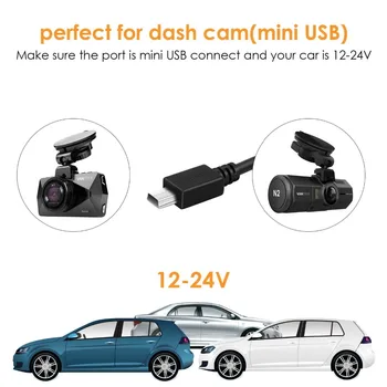 Vantrue Coche Dash Cam Cargador 5V 2A 11.4 pies de largo Cable de Mini USB o Tipo C Adaptador del Puerto del DVR del Coche del Teléfono Móvil