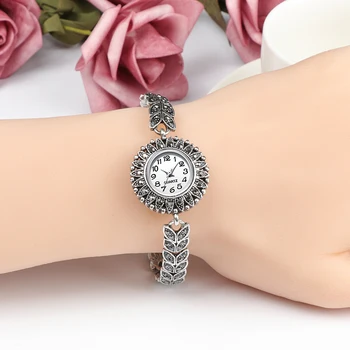 Kinel 2019 Nueva Moda de la Mujer Relojes Antiguos de Plata de Lujo en Negro Brillante de Cristal de la Pulsera de Reloj de Pulsera de Reloj de la Vendimia de la Joyería