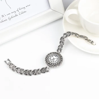 Kinel 2019 Nueva Moda de la Mujer Relojes Antiguos de Plata de Lujo en Negro Brillante de Cristal de la Pulsera de Reloj de Pulsera de Reloj de la Vendimia de la Joyería