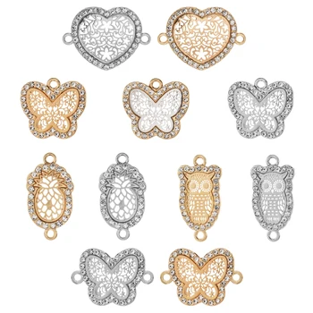 10pcs Encantos Hueco de la Mariposa del Corazón de Oro de Color de Plata Colgantes de Hacer DIY de la Joyería hecha a Mano de Cristal Mezclado Encanto De la Pulsera